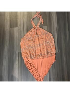 NWT Maurices Plus Size 2X Bodysuit Halter Top Orange Floral Top